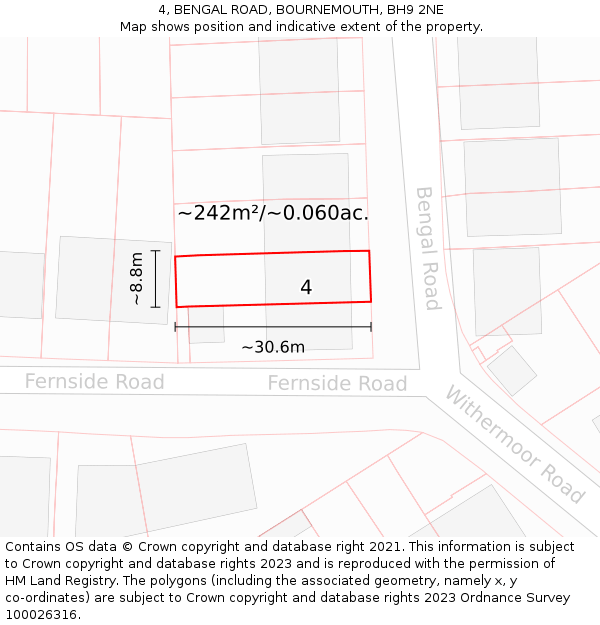 4, BENGAL ROAD, BOURNEMOUTH, BH9 2NE: Plot and title map