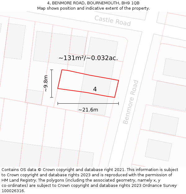 4, BENMORE ROAD, BOURNEMOUTH, BH9 1QB: Plot and title map