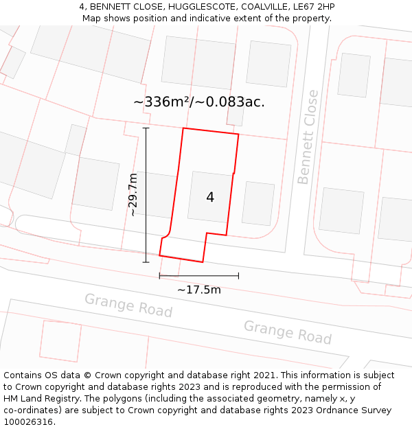 4, BENNETT CLOSE, HUGGLESCOTE, COALVILLE, LE67 2HP: Plot and title map