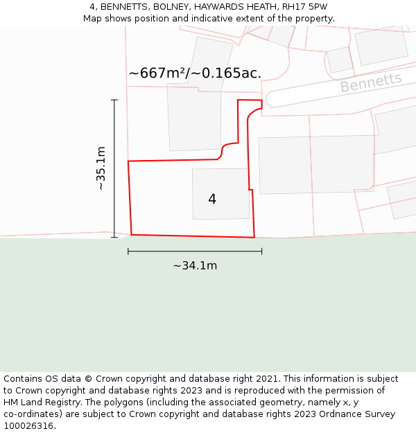 4, BENNETTS, BOLNEY, HAYWARDS HEATH, RH17 5PW: Plot and title map