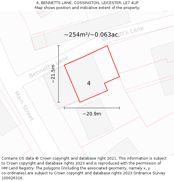 4, BENNETTS LANE, COSSINGTON, LEICESTER, LE7 4UP: Plot and title map