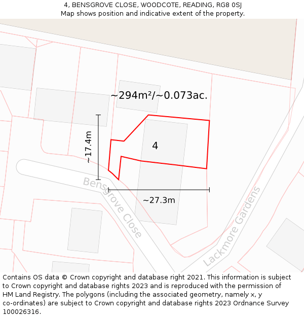 4, BENSGROVE CLOSE, WOODCOTE, READING, RG8 0SJ: Plot and title map