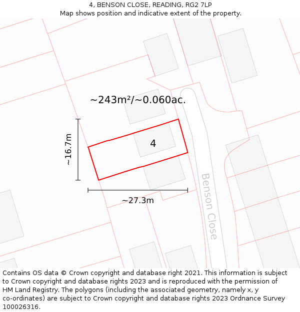 4, BENSON CLOSE, READING, RG2 7LP: Plot and title map