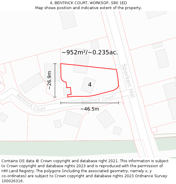 4, BENTINCK COURT, WORKSOP, S80 1ED: Plot and title map