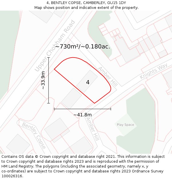 4, BENTLEY COPSE, CAMBERLEY, GU15 1DY: Plot and title map