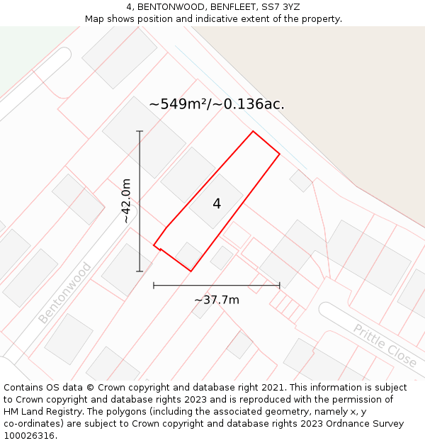 4, BENTONWOOD, BENFLEET, SS7 3YZ: Plot and title map