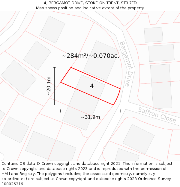 4, BERGAMOT DRIVE, STOKE-ON-TRENT, ST3 7FD: Plot and title map