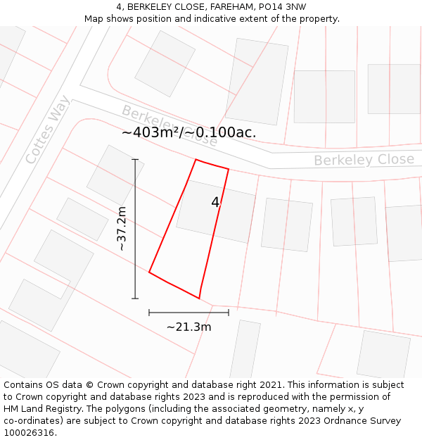 4, BERKELEY CLOSE, FAREHAM, PO14 3NW: Plot and title map