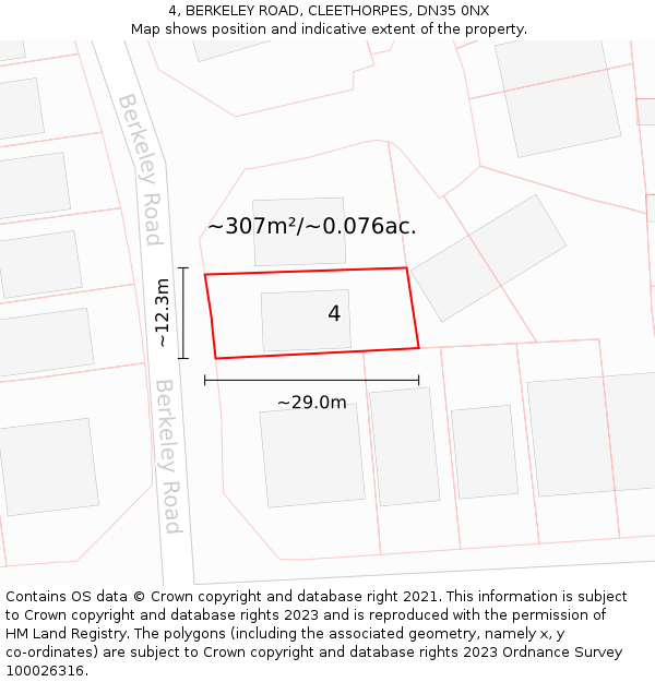 4, BERKELEY ROAD, CLEETHORPES, DN35 0NX: Plot and title map