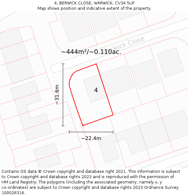 4, BERWICK CLOSE, WARWICK, CV34 5UF: Plot and title map