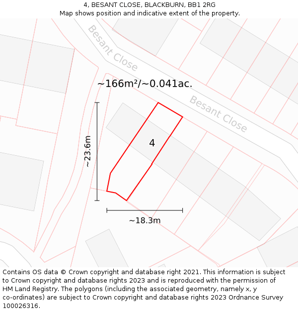 4, BESANT CLOSE, BLACKBURN, BB1 2RG: Plot and title map