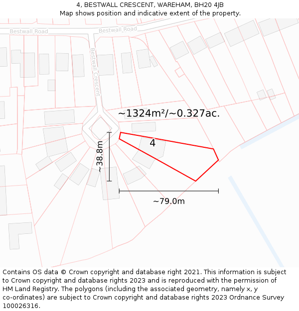 4, BESTWALL CRESCENT, WAREHAM, BH20 4JB: Plot and title map