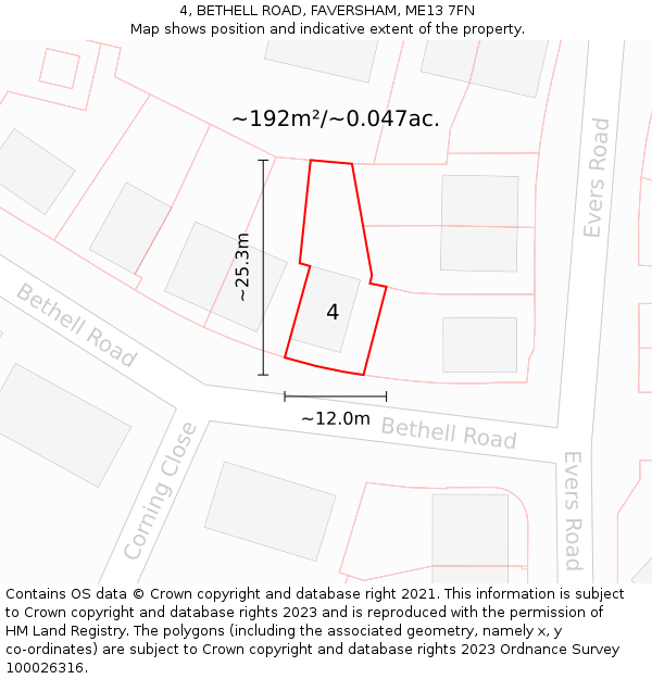 4, BETHELL ROAD, FAVERSHAM, ME13 7FN: Plot and title map