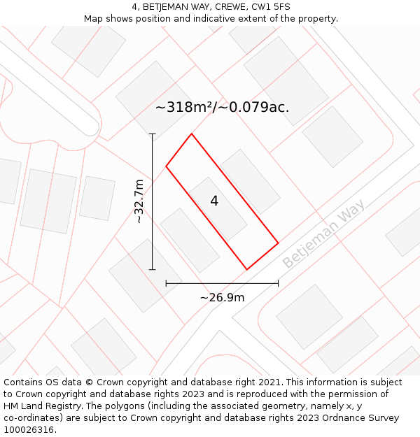 4, BETJEMAN WAY, CREWE, CW1 5FS: Plot and title map