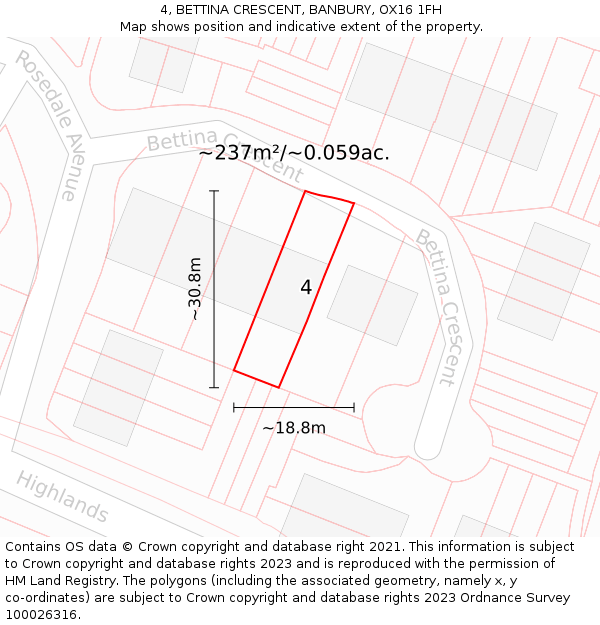 4, BETTINA CRESCENT, BANBURY, OX16 1FH: Plot and title map