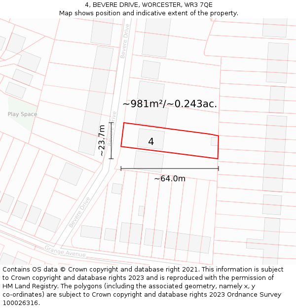 4, BEVERE DRIVE, WORCESTER, WR3 7QE: Plot and title map