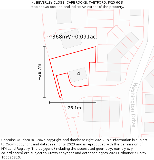 4, BEVERLEY CLOSE, CARBROOKE, THETFORD, IP25 6GS: Plot and title map