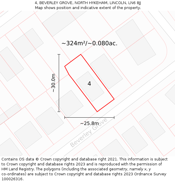 4, BEVERLEY GROVE, NORTH HYKEHAM, LINCOLN, LN6 8JJ: Plot and title map