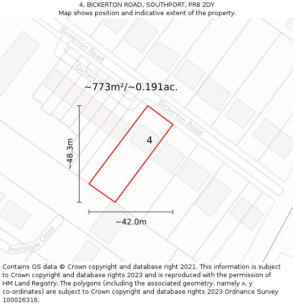 4, BICKERTON ROAD, SOUTHPORT, PR8 2DY: Plot and title map