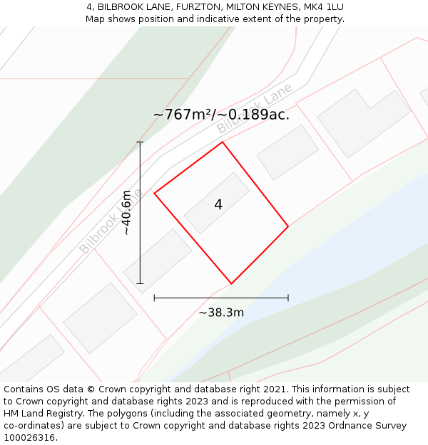 4, BILBROOK LANE, FURZTON, MILTON KEYNES, MK4 1LU: Plot and title map