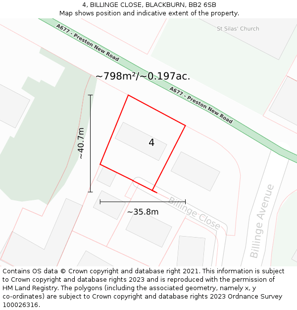 4, BILLINGE CLOSE, BLACKBURN, BB2 6SB: Plot and title map