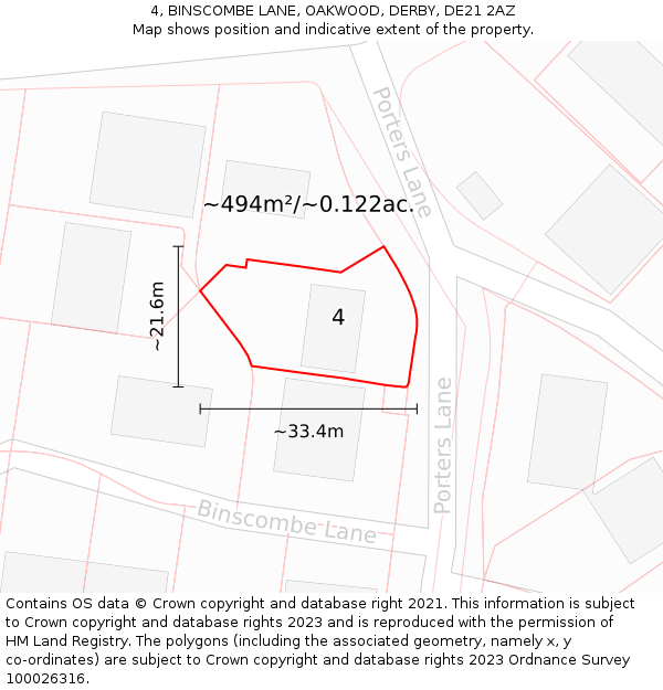 4, BINSCOMBE LANE, OAKWOOD, DERBY, DE21 2AZ: Plot and title map