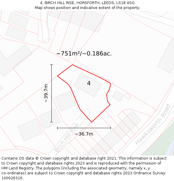 4, BIRCH HILL RISE, HORSFORTH, LEEDS, LS18 4SG: Plot and title map