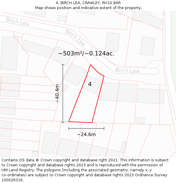 4, BIRCH LEA, CRAWLEY, RH10 8AR: Plot and title map