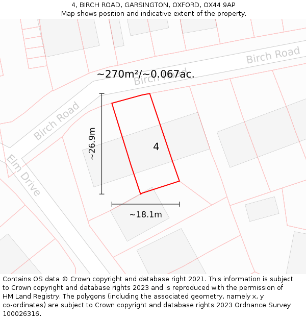 4, BIRCH ROAD, GARSINGTON, OXFORD, OX44 9AP: Plot and title map