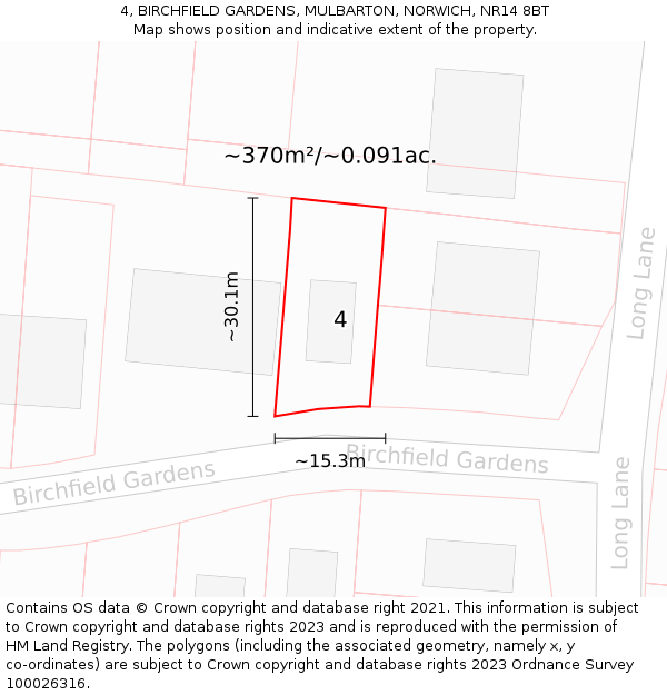 4, BIRCHFIELD GARDENS, MULBARTON, NORWICH, NR14 8BT: Plot and title map