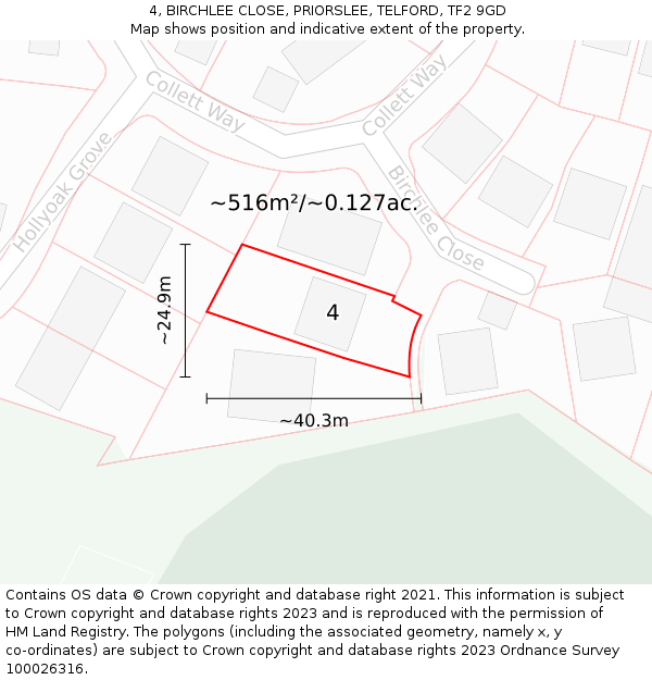4, BIRCHLEE CLOSE, PRIORSLEE, TELFORD, TF2 9GD: Plot and title map