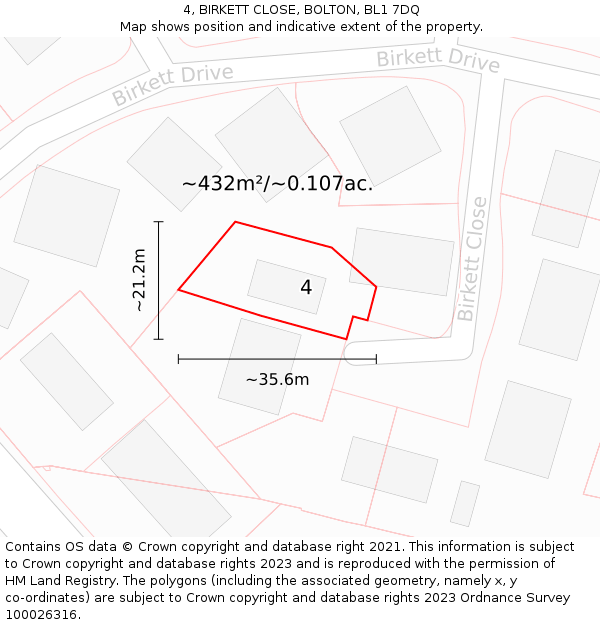 4, BIRKETT CLOSE, BOLTON, BL1 7DQ: Plot and title map