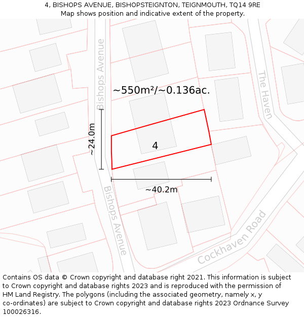 4, BISHOPS AVENUE, BISHOPSTEIGNTON, TEIGNMOUTH, TQ14 9RE: Plot and title map