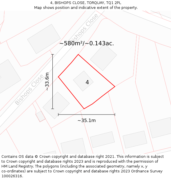 4, BISHOPS CLOSE, TORQUAY, TQ1 2PL: Plot and title map