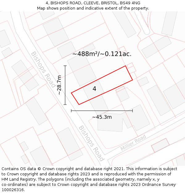 4, BISHOPS ROAD, CLEEVE, BRISTOL, BS49 4NG: Plot and title map