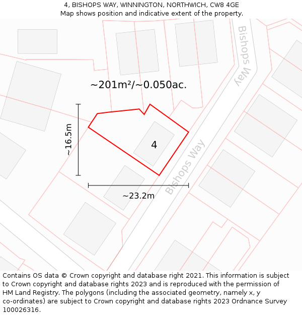 4, BISHOPS WAY, WINNINGTON, NORTHWICH, CW8 4GE: Plot and title map