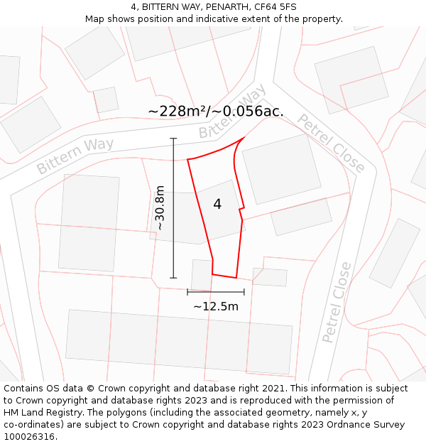 4, BITTERN WAY, PENARTH, CF64 5FS: Plot and title map