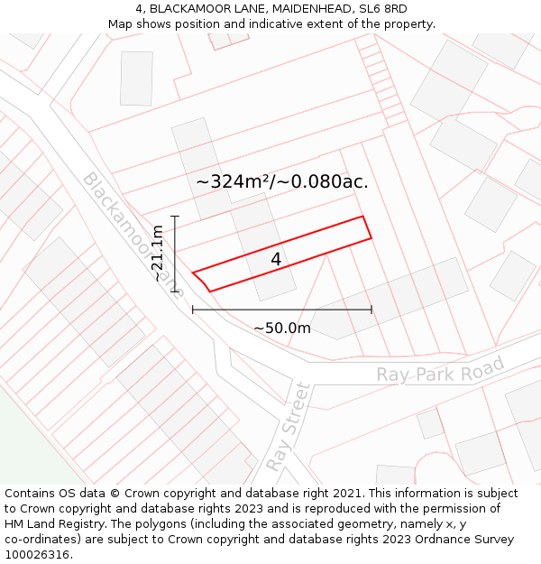 4, BLACKAMOOR LANE, MAIDENHEAD, SL6 8RD: Plot and title map