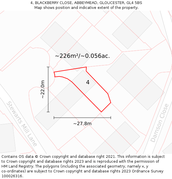 4, BLACKBERRY CLOSE, ABBEYMEAD, GLOUCESTER, GL4 5BS: Plot and title map