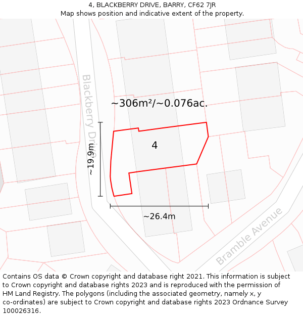 4, BLACKBERRY DRIVE, BARRY, CF62 7JR: Plot and title map