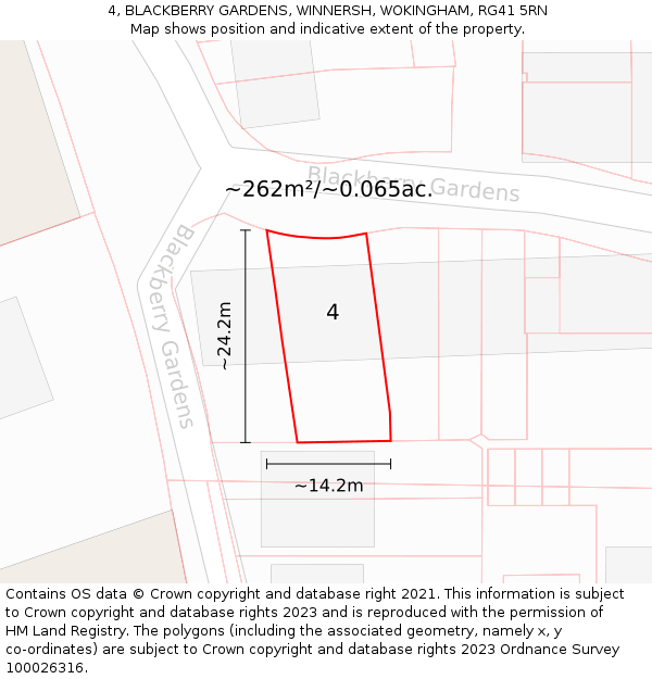 4, BLACKBERRY GARDENS, WINNERSH, WOKINGHAM, RG41 5RN: Plot and title map