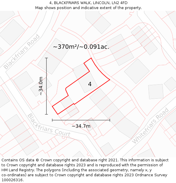 4, BLACKFRIARS WALK, LINCOLN, LN2 4FD: Plot and title map