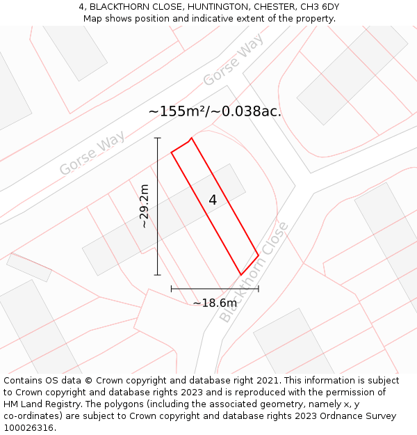 4, BLACKTHORN CLOSE, HUNTINGTON, CHESTER, CH3 6DY: Plot and title map