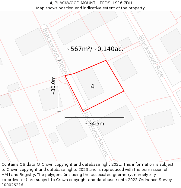 4, BLACKWOOD MOUNT, LEEDS, LS16 7BH: Plot and title map