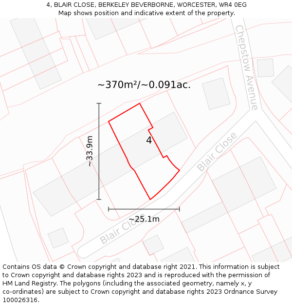 4, BLAIR CLOSE, BERKELEY BEVERBORNE, WORCESTER, WR4 0EG: Plot and title map