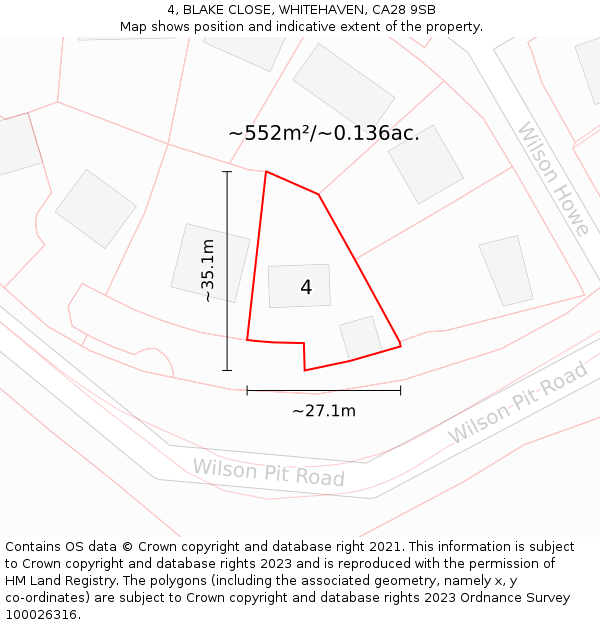 4, BLAKE CLOSE, WHITEHAVEN, CA28 9SB: Plot and title map