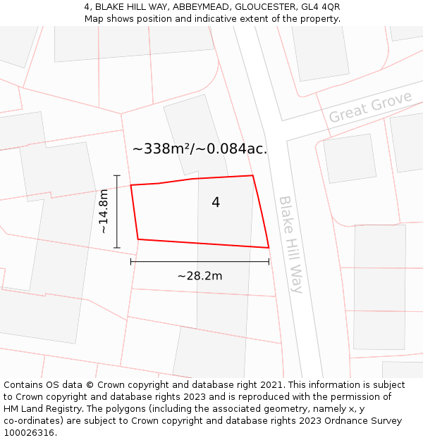 4, BLAKE HILL WAY, ABBEYMEAD, GLOUCESTER, GL4 4QR: Plot and title map
