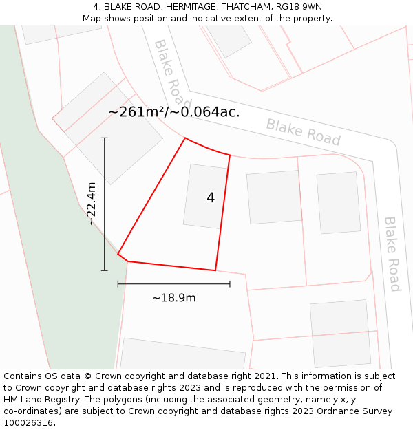 4, BLAKE ROAD, HERMITAGE, THATCHAM, RG18 9WN: Plot and title map