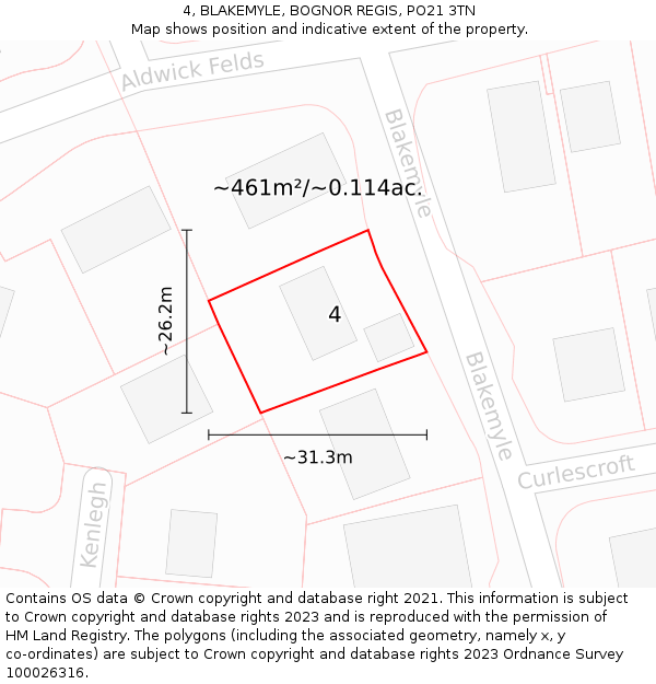 4, BLAKEMYLE, BOGNOR REGIS, PO21 3TN: Plot and title map