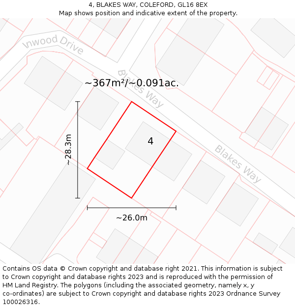 4, BLAKES WAY, COLEFORD, GL16 8EX: Plot and title map